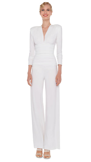V NECK L/S SHIRRED WAIST JUMPSUIT #1 Thumbnail