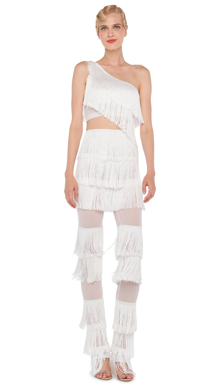 SPLICED ONE SHOULDER FRINGE TOP #1