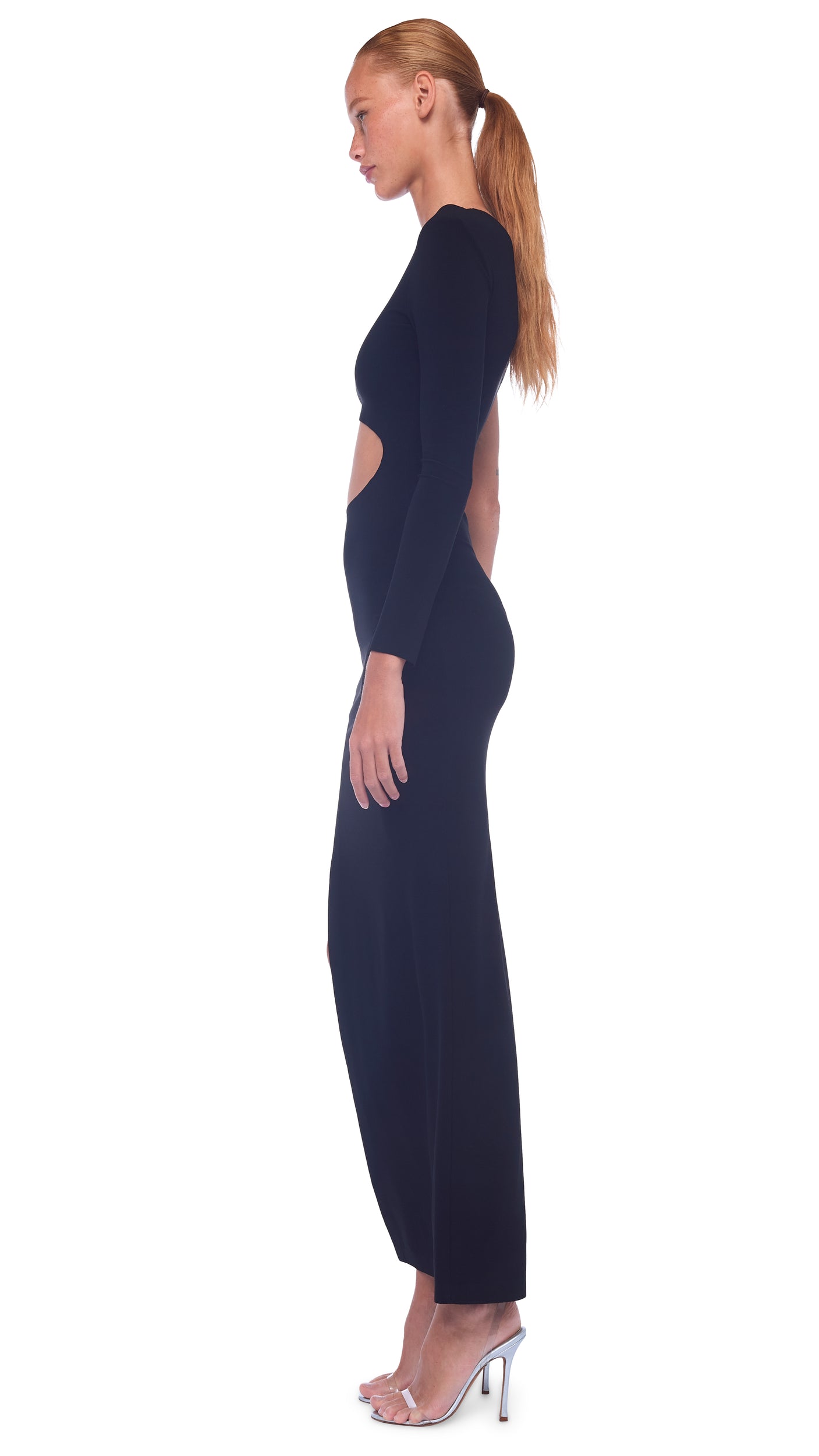 ONE SLEEVE SHANE SLIT GOWN – Black – Norma Kamali