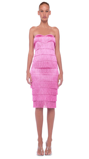 Norma Kamali Fringe One Shoulder Dress - Candy Pink / Size Xxs