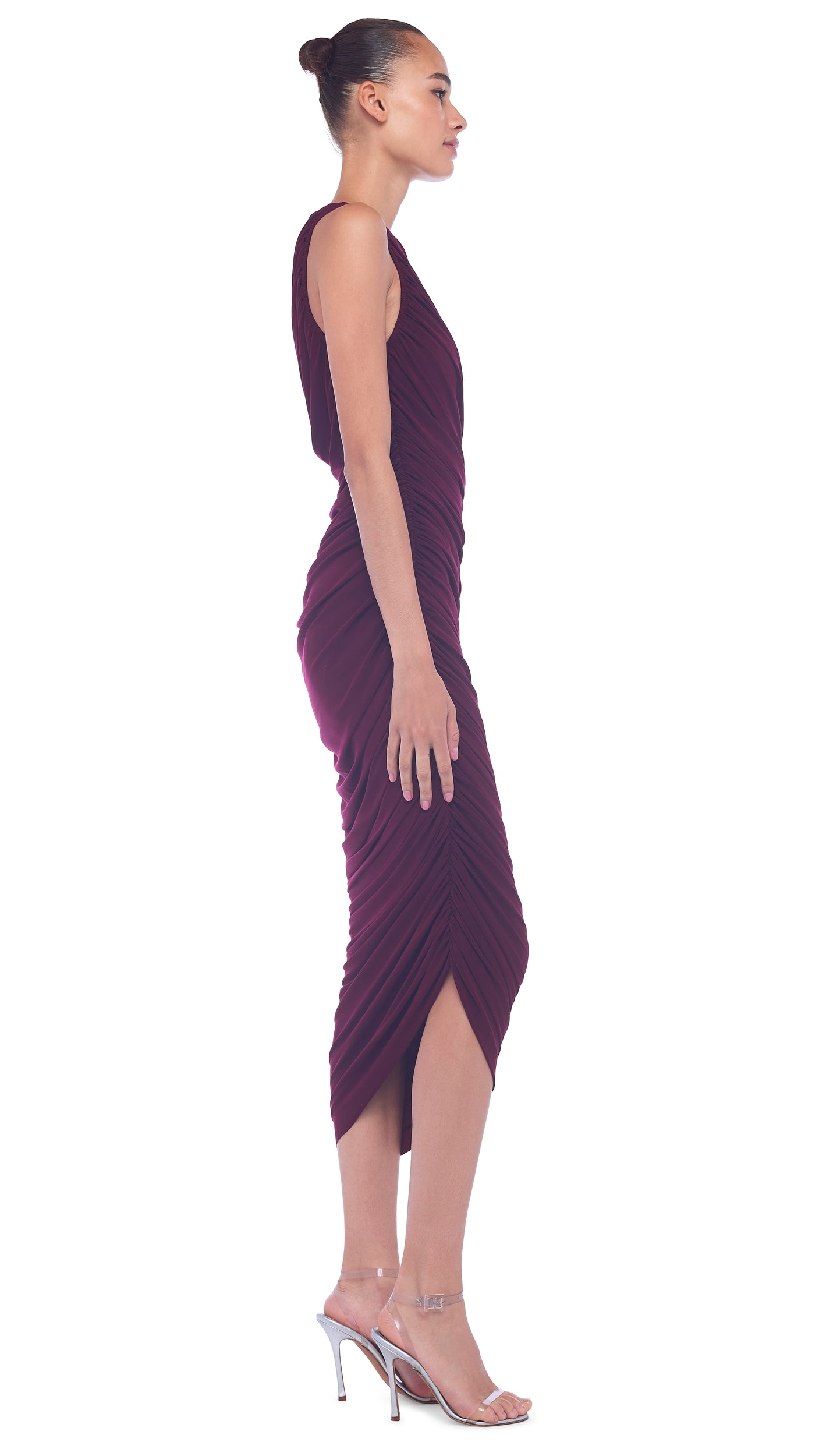 norma kamali purple dress Diana ruched jersey midi dress in purple - Norma Kamali