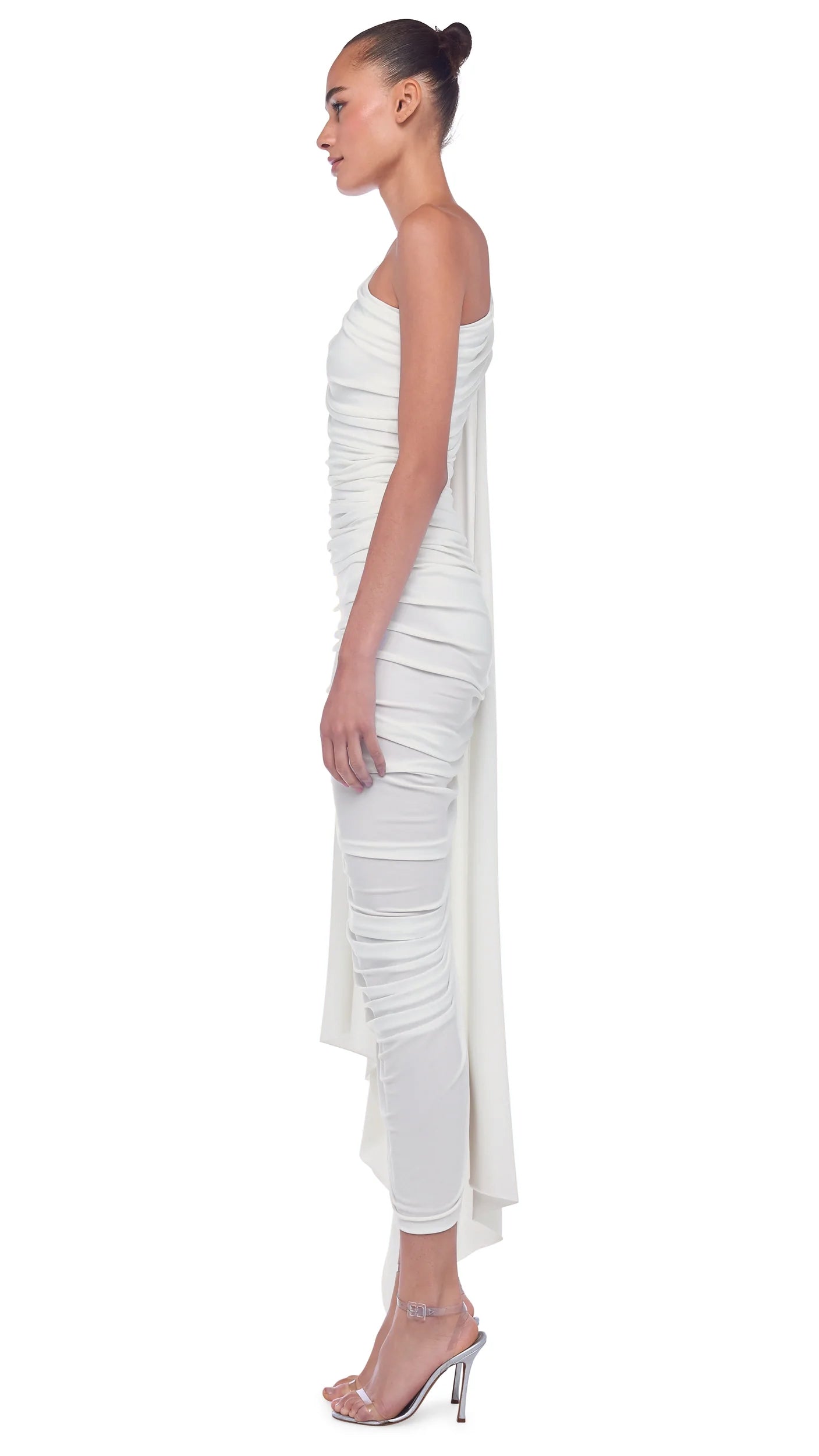 Shop Norma Kamali Diana Ruched One-Shoulder Midi-Dress
