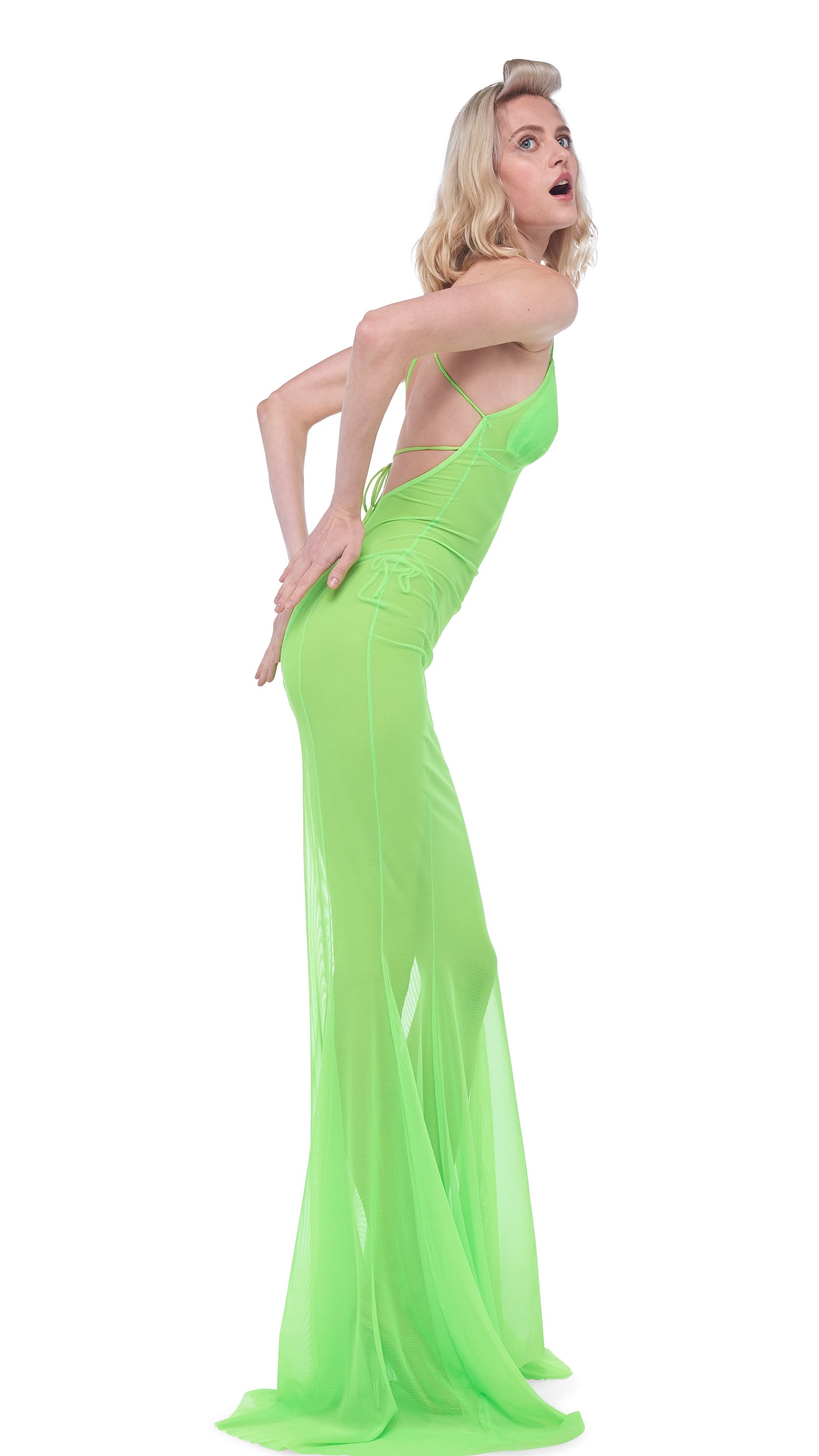 LOW BACK SLIP FISHTAIL GOWN – Neon Green – Norma Kamali