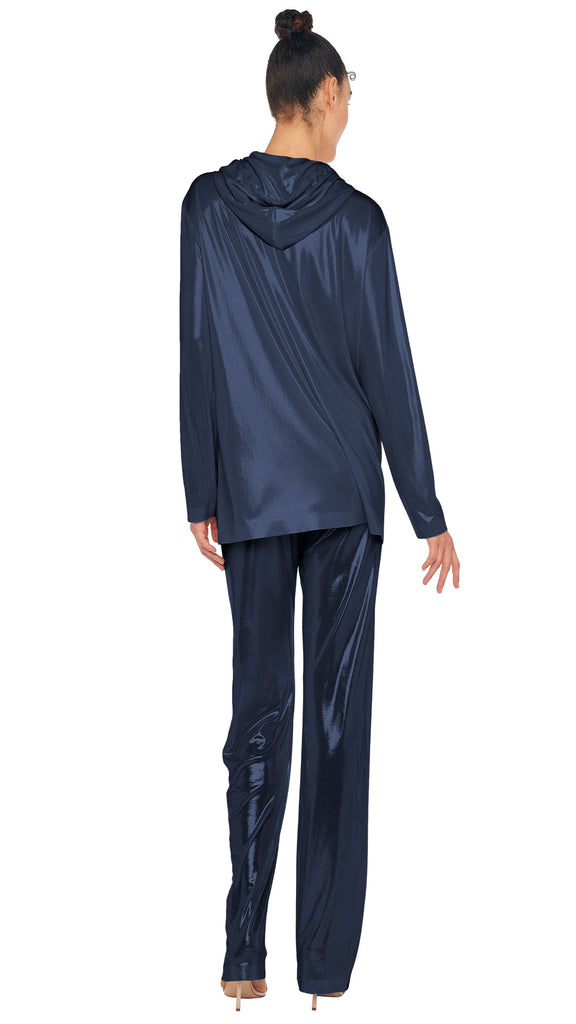 BOYFRIEND LONG SLEEVE HOODED TOP – True Navy – Norma Kamali