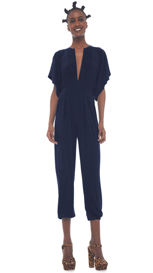 Navy Blue Jumpsuit - Floral Jumpsuit - Short Sleeve Jumpsuit - Lulus