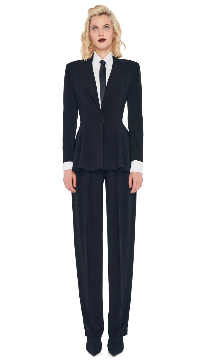 TAPERED PLEATED TROUSER with SINGLE BREASTED PEPLUM JACKET #1