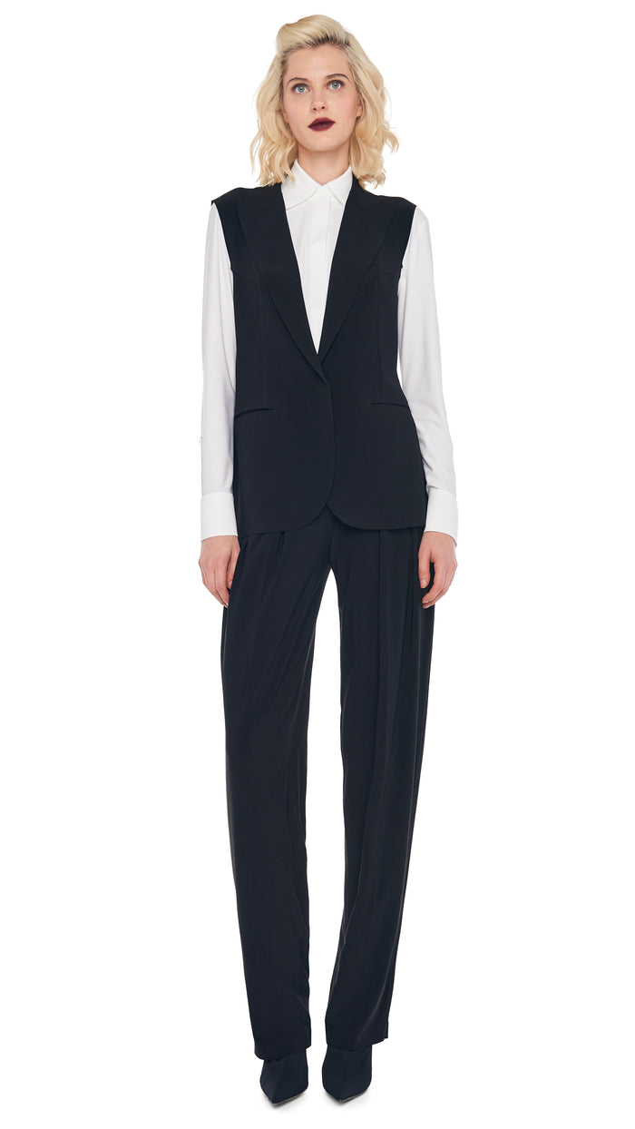 TAPERED PLEATED TROUSER with SLEEVELESS SINGLE BREASTED JACKET #1