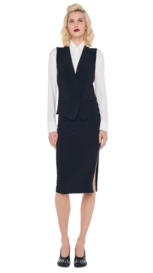 SIDE SLIT SKIRT COVER THE KNEE with VEST WITH LAPEL #1 Thumbnail