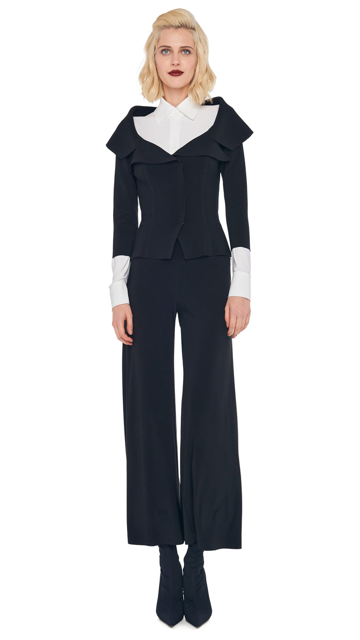 SHORT STRAIGHT LEG PANT with OFF SHOULDER SINGLE BREASTED JACKET #1