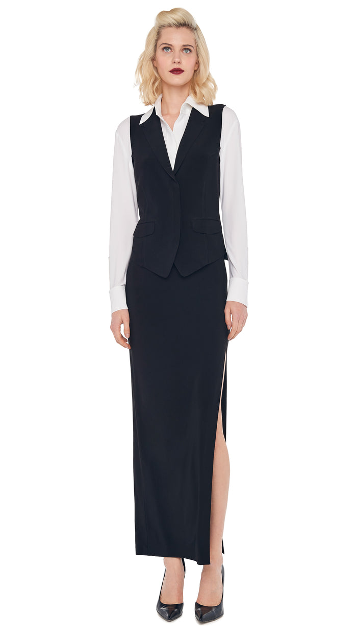 SIDE SLIT LONG SKIRT with VEST WITH LAPEL #1